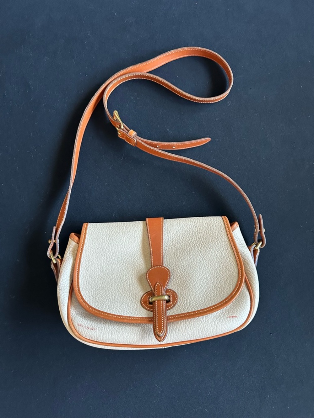 Dooney & Bourke Cream Crossbody with Tan Leather Trim vintage